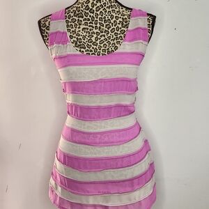 Sleeveless Pink and Cream Horizontal Stripe Tunic
